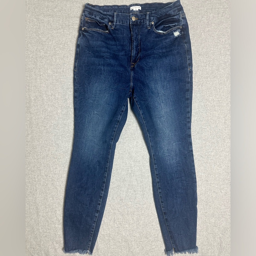 Good American Good Legs Skinny Stretch Raw Hem Darkwash Designer Jeans Plus 16